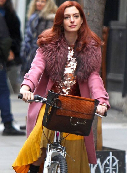 Anne Hathaway Lexi Modern Love Pink Shearling Coat