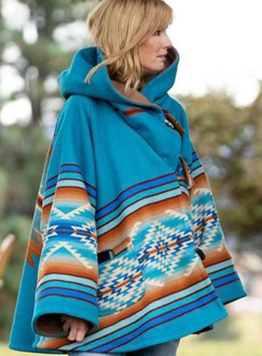 Beth Dutton Yellowstone Blue Poncho Coat