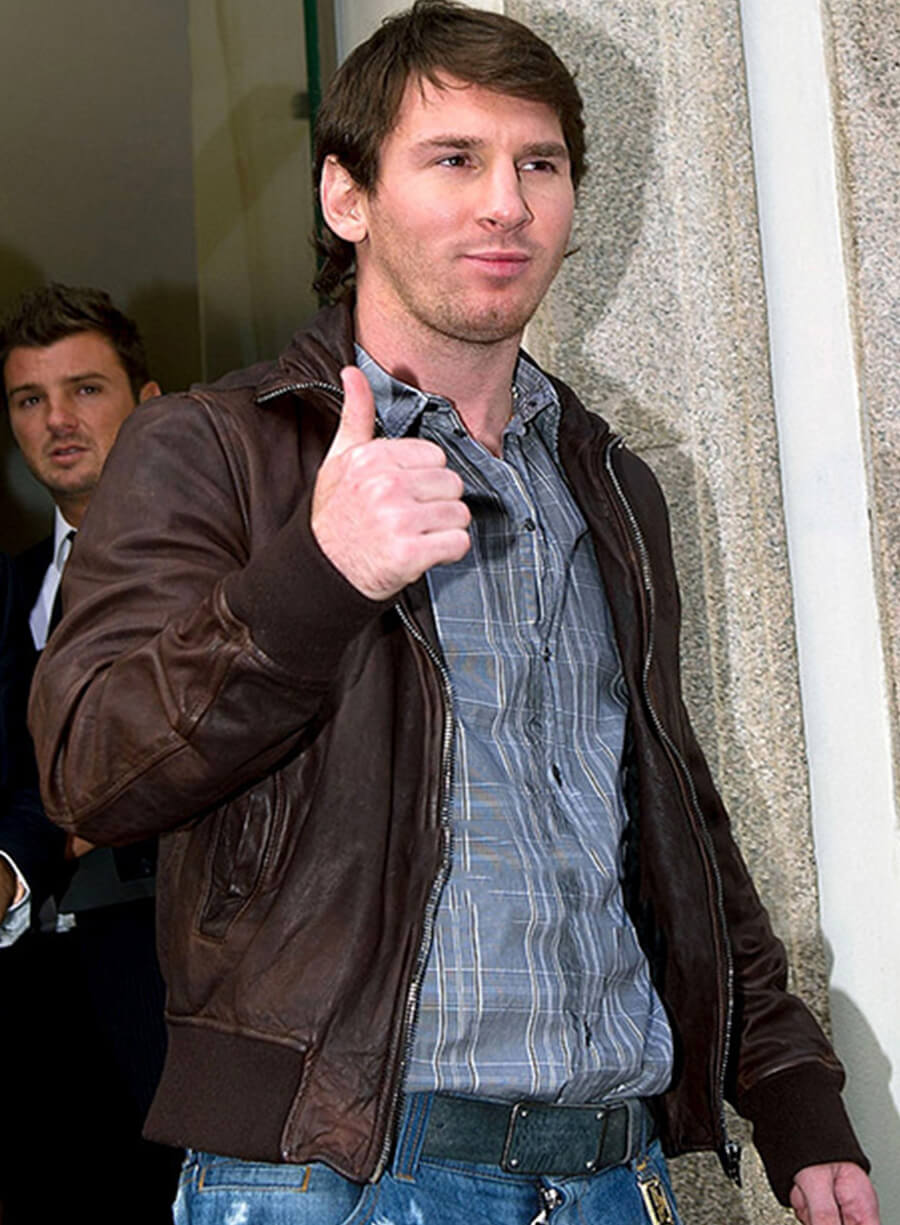 Lionel Messi Brown Leather Jacket