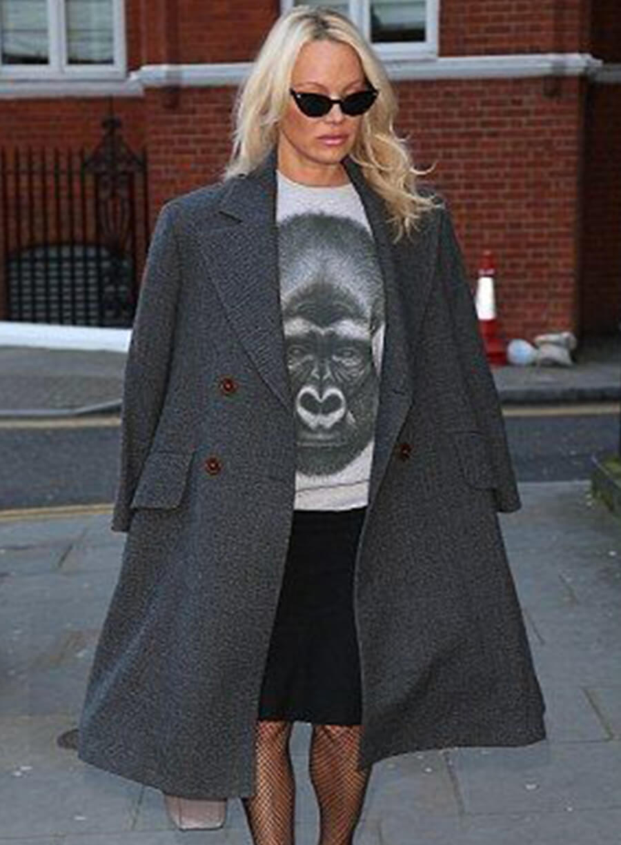 Pamela Anderson Grey Wool Coat