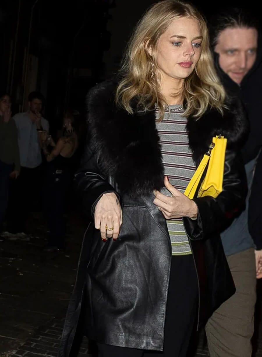 Samara Weaving Black Leather Coat