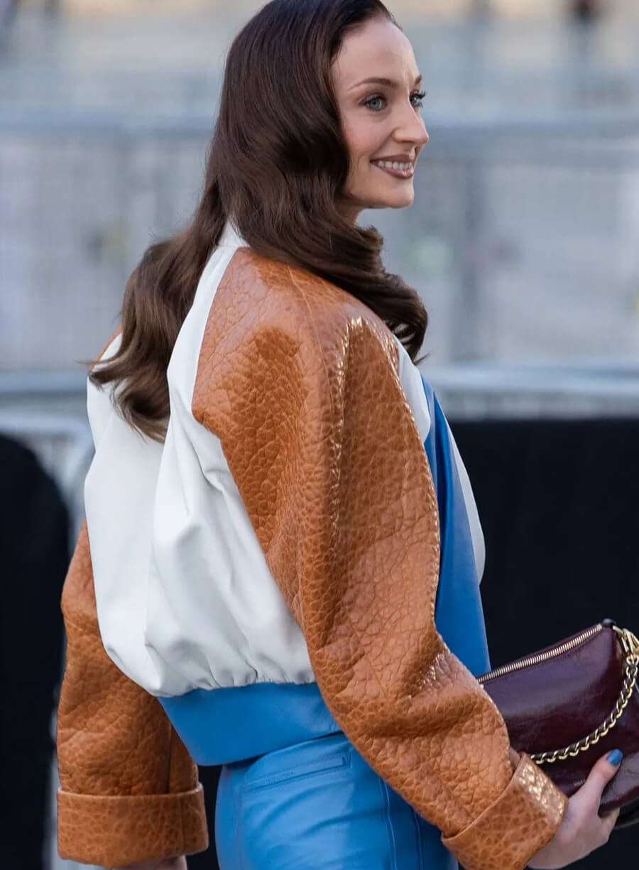 Sophie Turner Paris Fashion Week Leather Jacket