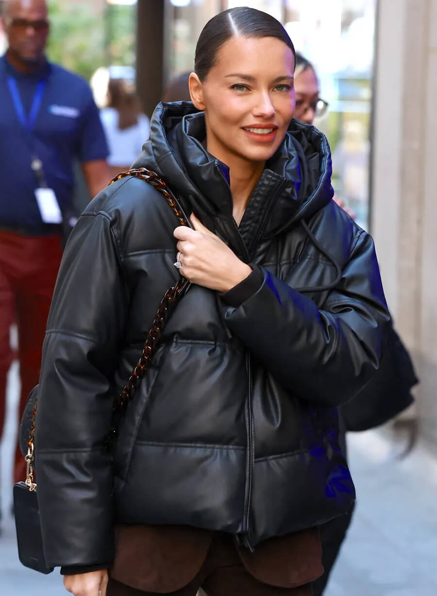 Adriana Lima Street Style 2026 Puffer Jacket