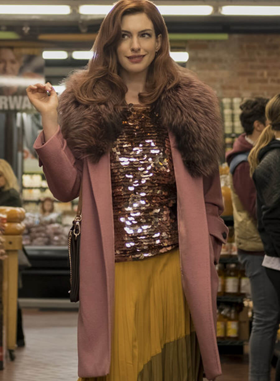 Anne Hathaway Lexi Modern Love Pink Shearling Coat