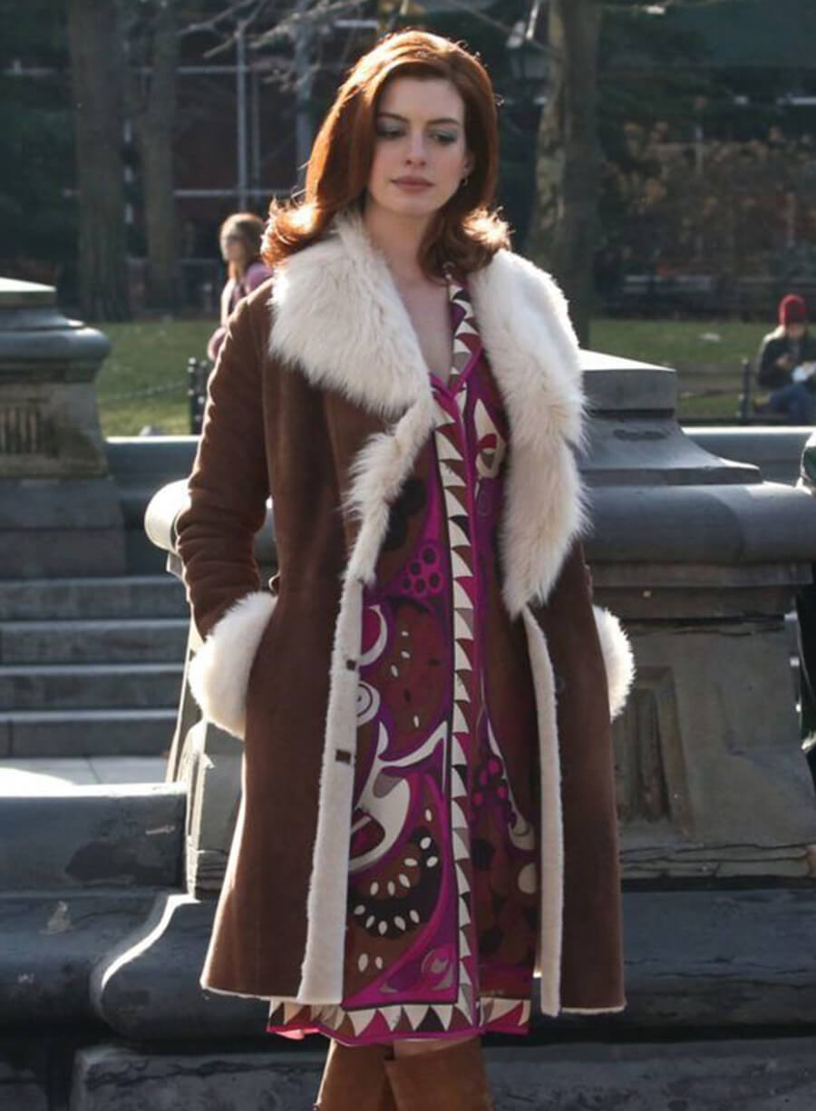 Anne Hathaway Lexi Modern Love Brown Shearling Coat