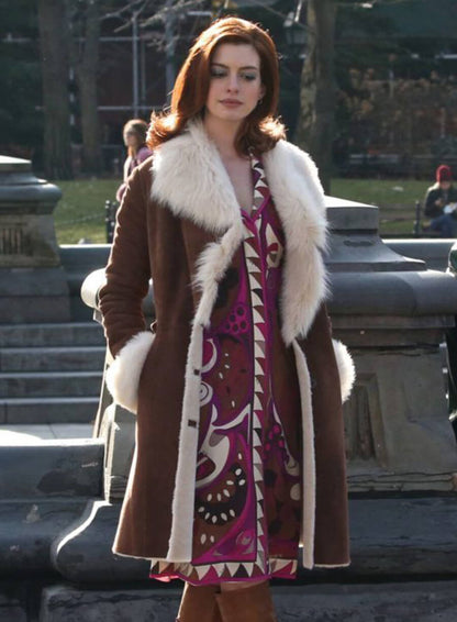 Anne Hathaway Lexi Modern Love Brown Shearling Coat