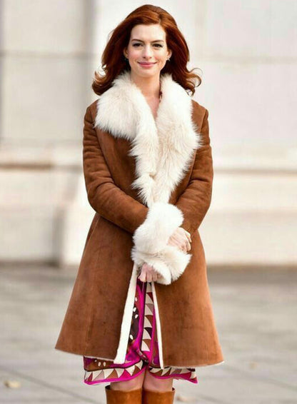 Anne Hathaway Lexi Modern Love Brown Shearling Coat