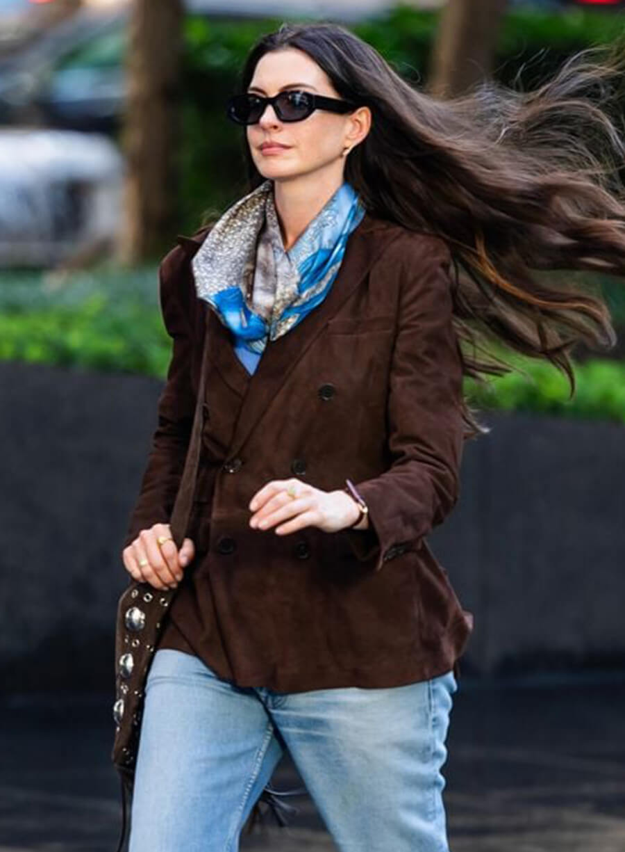 Anne Hathaway The Devil Wears Prada 2 Suede Blazer