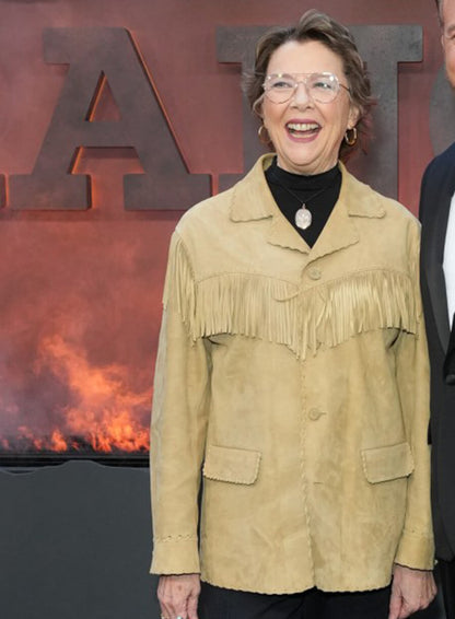 Annette Bening Dutton Ranch Premiere Fringe Suede Jacket