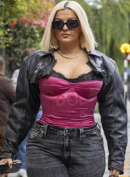 Bebe Rexha Leather Cropped Jacket
