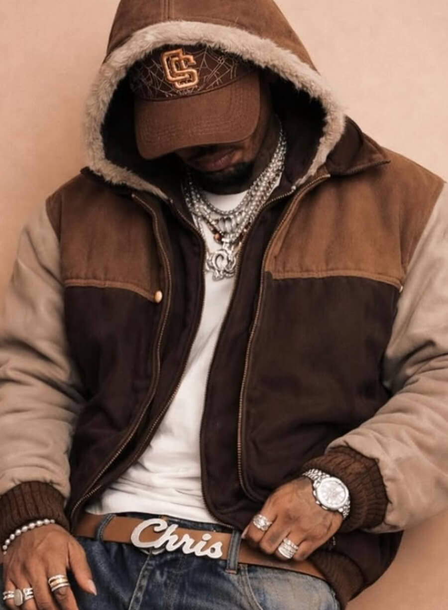 Chris Brown Hooded Suede Jacket