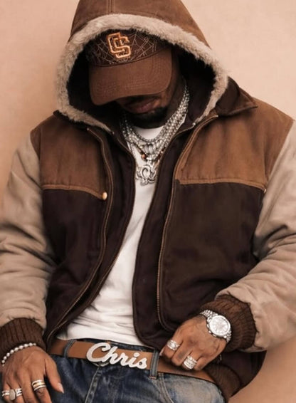 Chris Brown Hooded Suede Jacket
