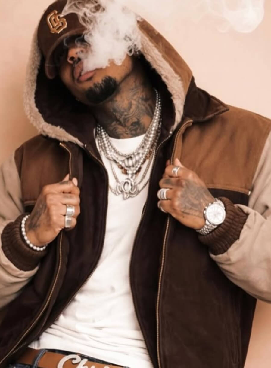 Chris Brown Hooded Suede Jacket