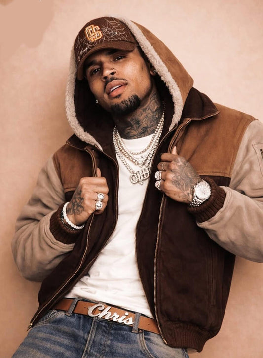 Chris Brown Hooded Suede Jacket