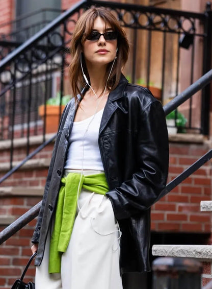 Daisy Edgar-Jones Street Style Leather Blazer