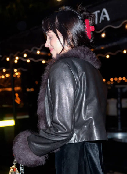 Dakota Johnson Fur-Trimmed Leather Jacket