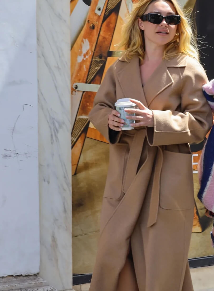 Florence Pugh Street Style Camel Coat