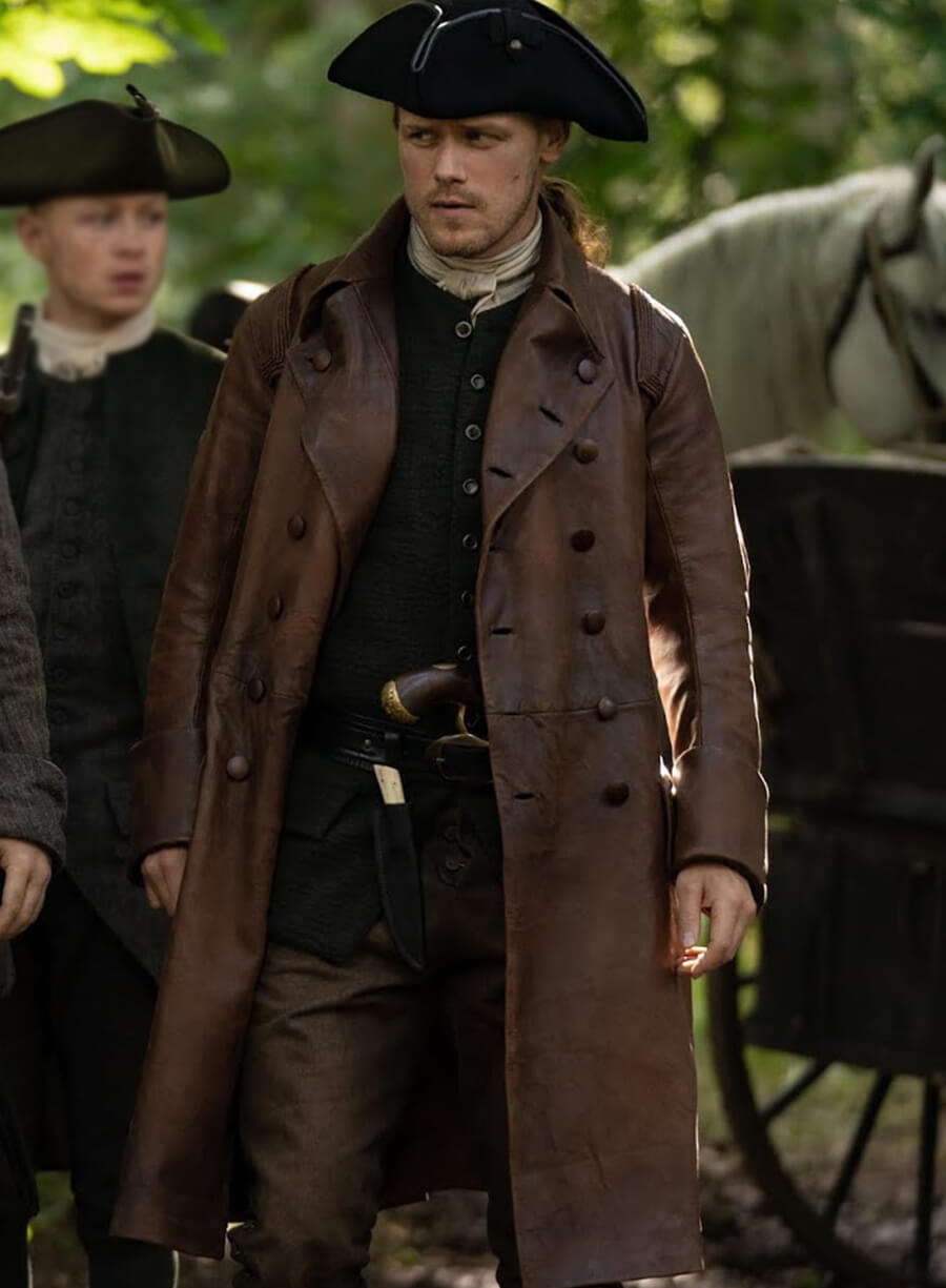 Jamie Fraser Outlander Brown Leather Trench Coat