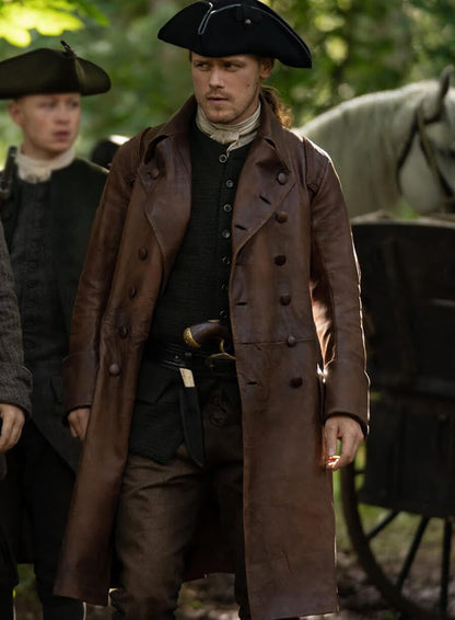 Jamie Fraser Outlander Brown Leather Trench Coat