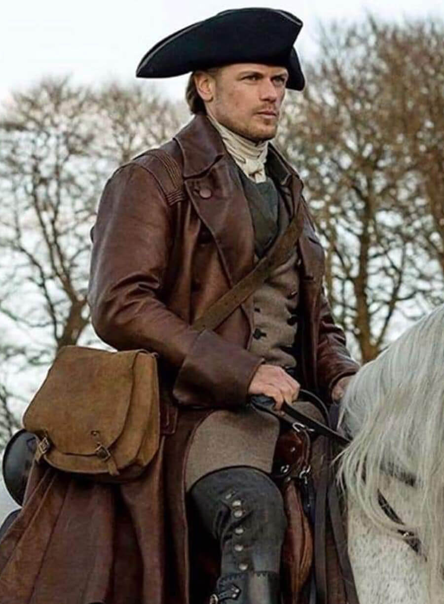 Jamie Fraser Outlander Brown Leather Trench Coat