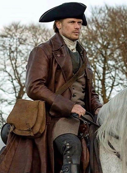 Jamie Fraser Outlander Brown Leather Trench Coat