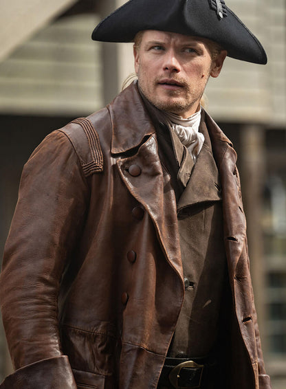 Jamie Fraser Outlander Brown Leather Trench Coat