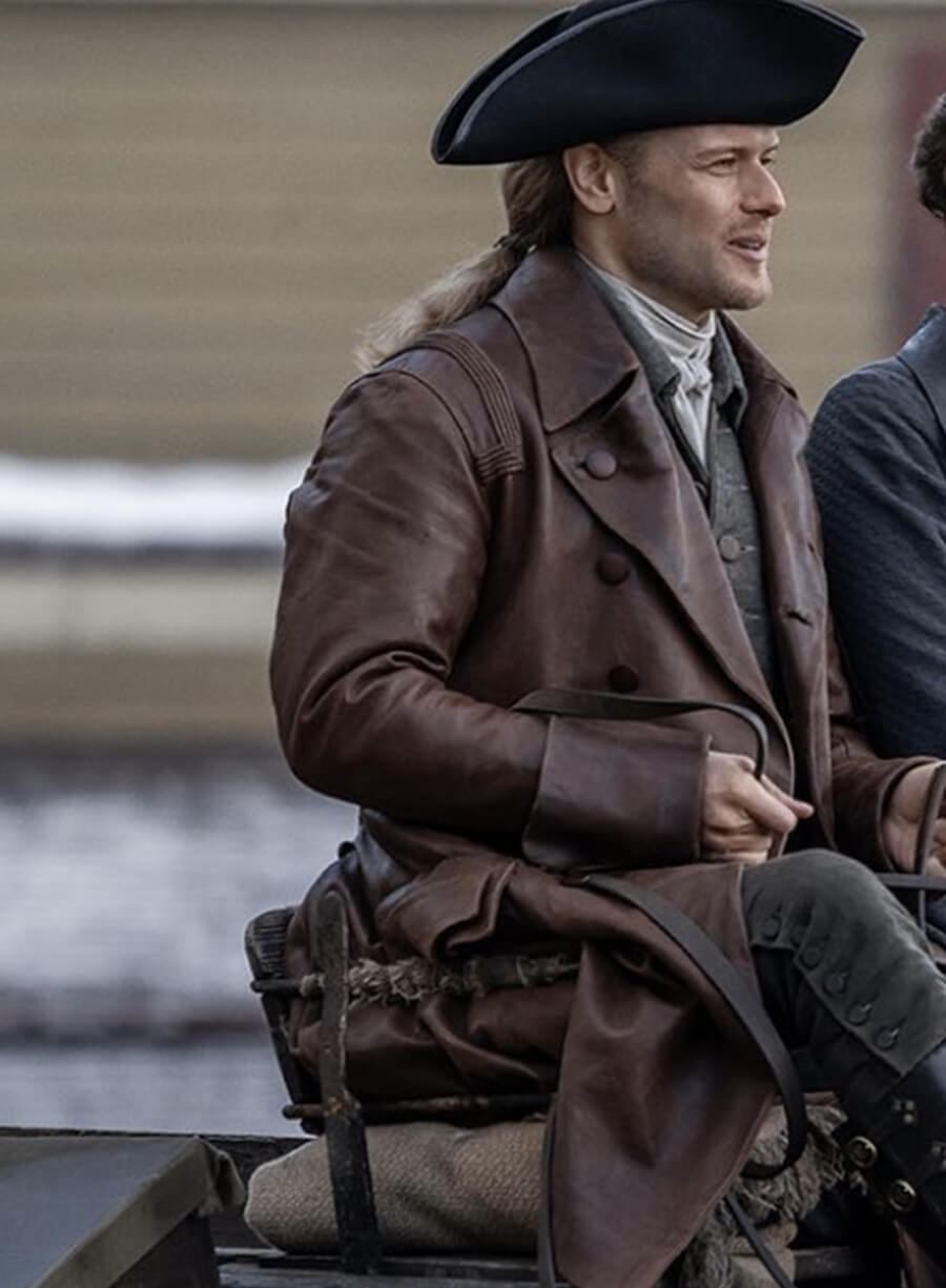 Jamie Fraser Outlander Brown Leather Trench Coat