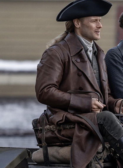 Jamie Fraser Outlander Brown Leather Trench Coat