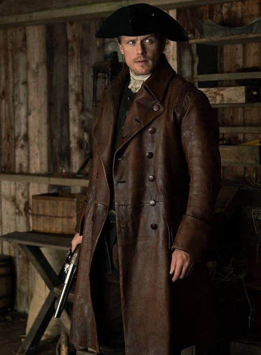 Jamie Fraser Outlander Brown Leather Trench Coat