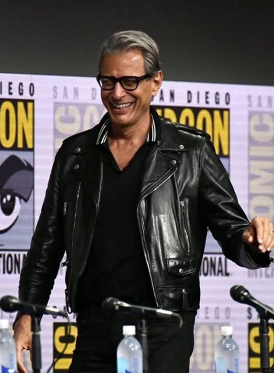 Jeff Goldblum Black Biker Leather Jacket