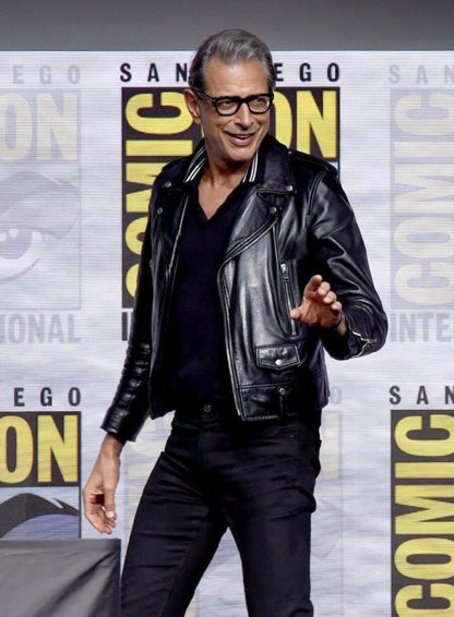 Jeff Goldblum Black Biker Leather Jacket