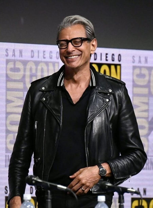 Jeff Goldblum Black Biker Leather Jacket
