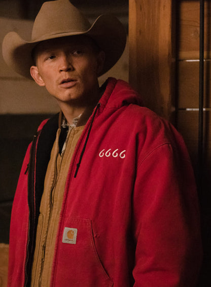 Jefferson White Yellowstone Red Hooded Jacket
