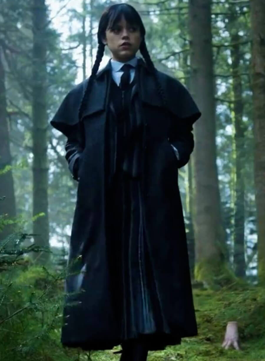 Jenna Ortega Wednesday Black Coat