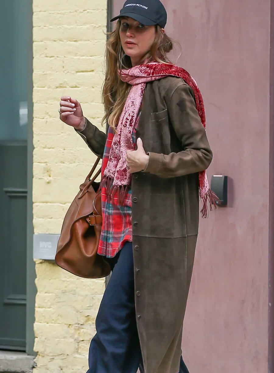 Jennifer Lawrence 2026 Suede Coat