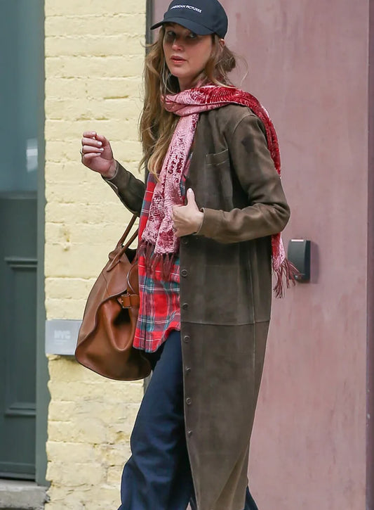 Jennifer Lawrence 2026 Suede Coat