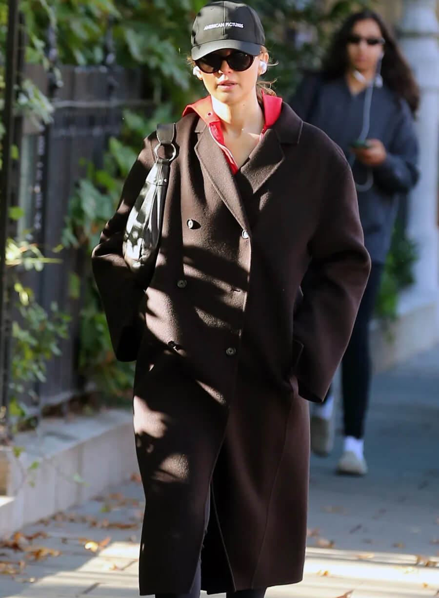 Jennifer Lawrence Oversized Brown Coat