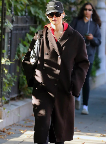 Jennifer Lawrence Oversized Brown Coat