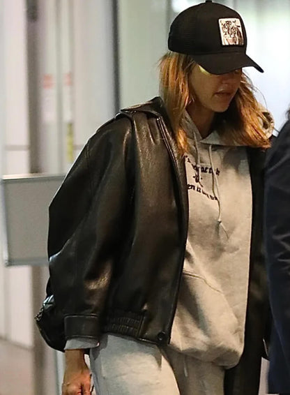 Jessica Alba LA Airport Leather Jacket
