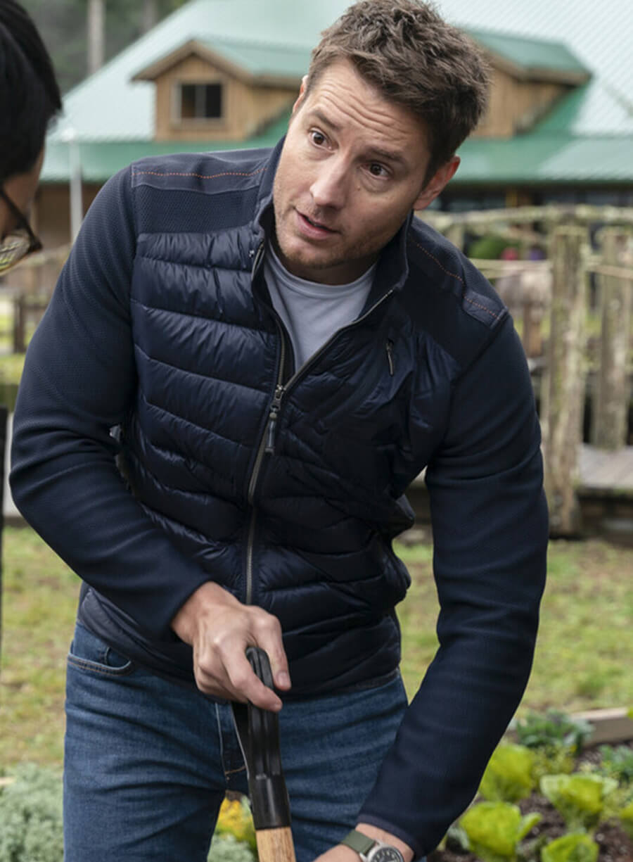 Justin Hartley Tracker S01 Blue Puffer Jacket