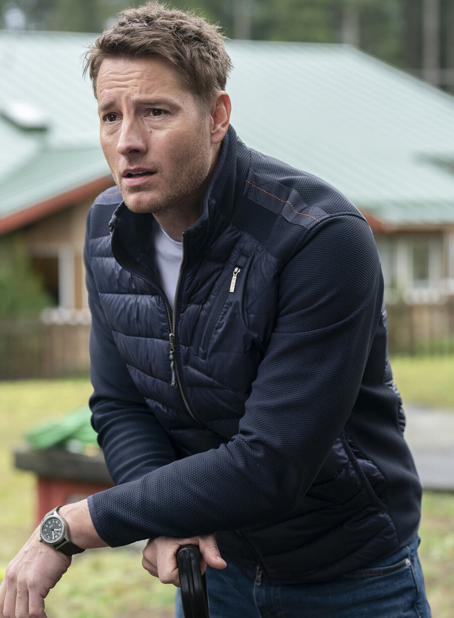 Justin Hartley Tracker S01 Blue Puffer Jacket