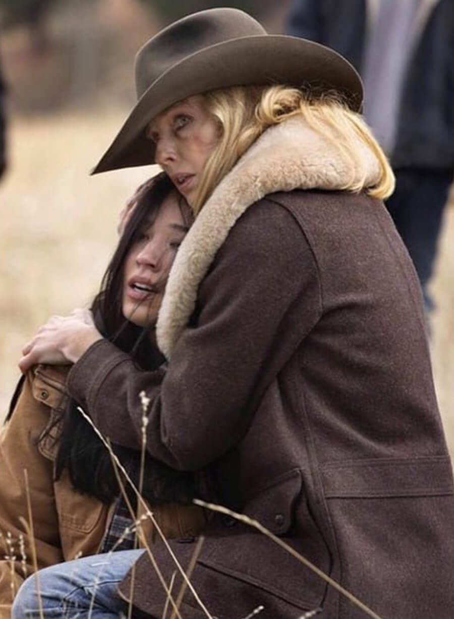 Kelly Reilly Yellowstone Shearling Wool Coat