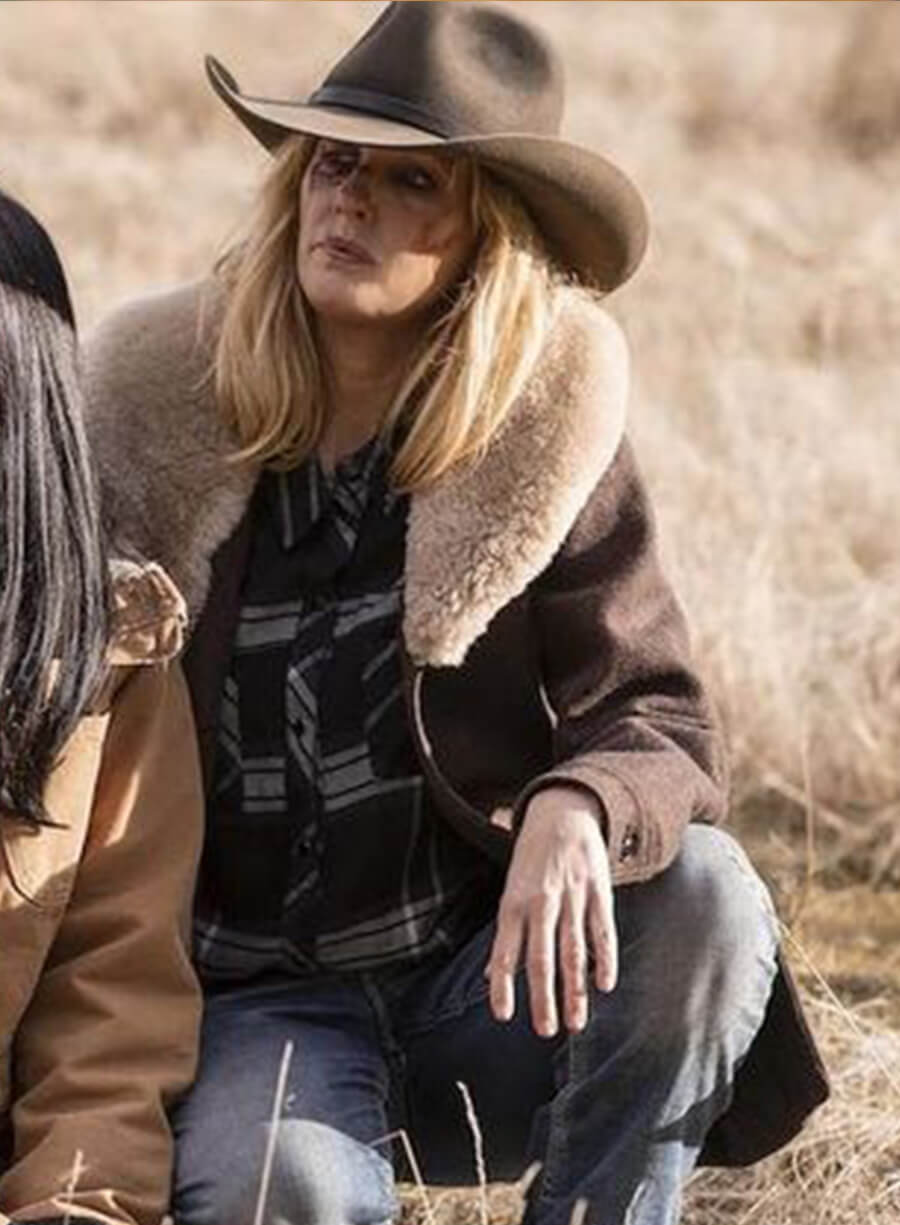 Kelly Reilly Yellowstone Shearling Wool Coat