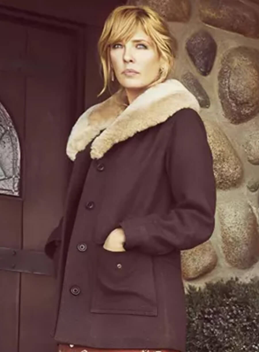 Kelly Reilly Yellowstone Shearling Wool Coat