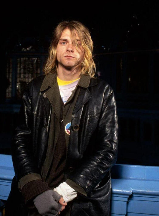 Kurt Cobain Black Leather Coat