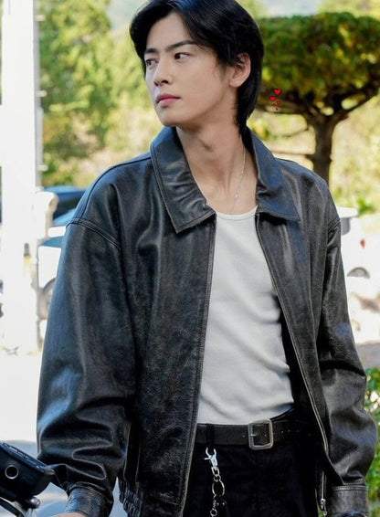 Kwon Seon-yul Wonderful World Black Leather Jacket