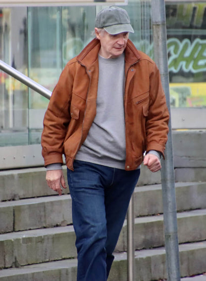 Liam Neeson 4 Kids Walk Into a Bank 2026 Suede Jacket