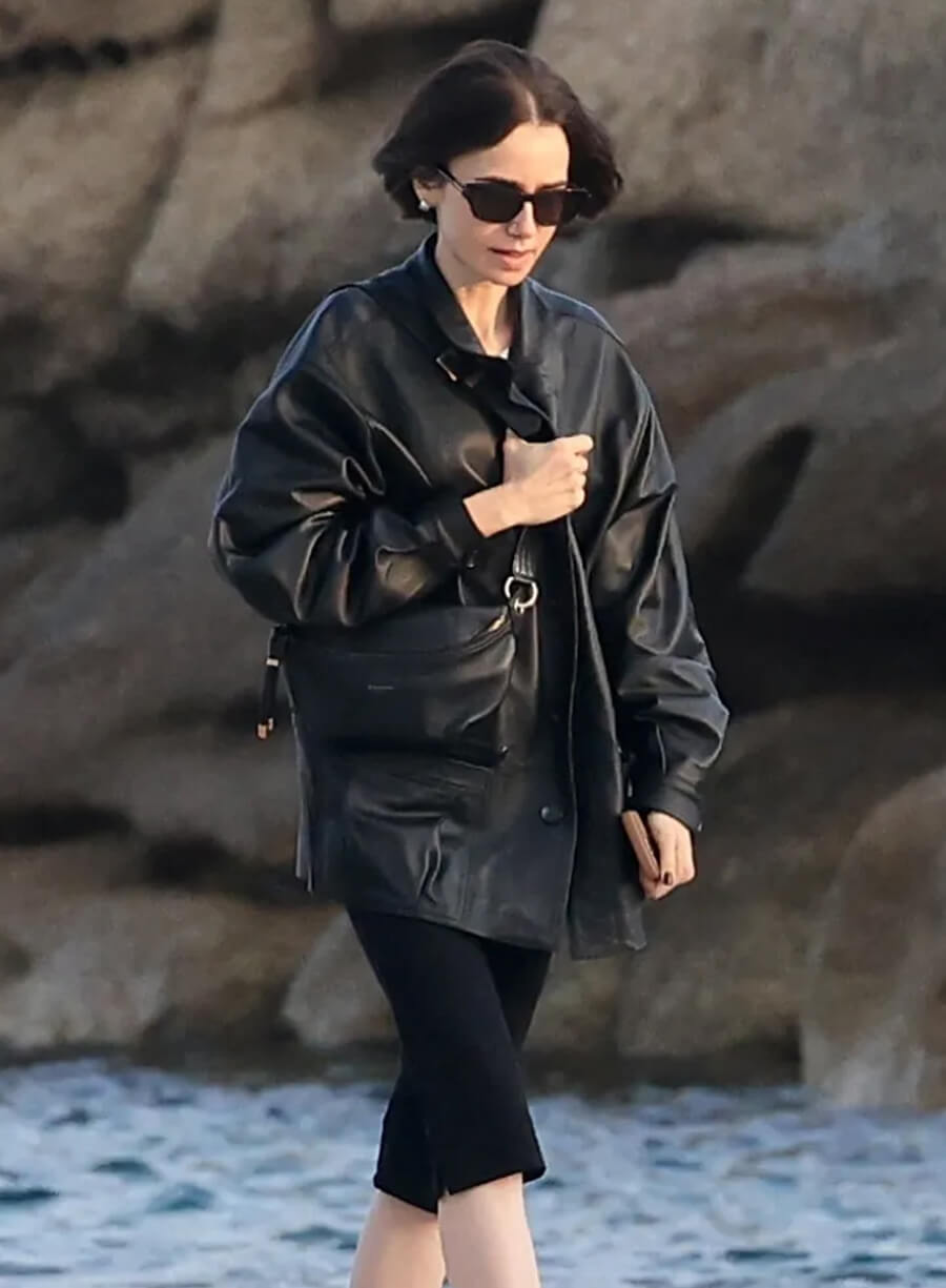 Lily Collins Emily in Paris S06 Leather Blazer