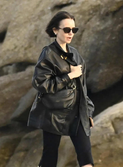 Lily Collins Emily in Paris S06 Leather Blazer