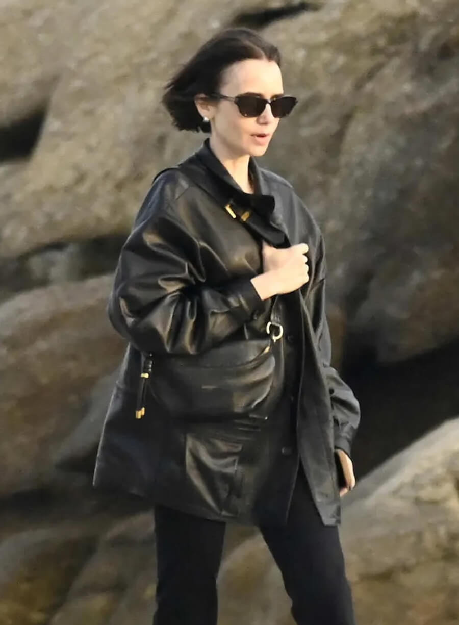Lily Collins Emily in Paris S06 Leather Blazer